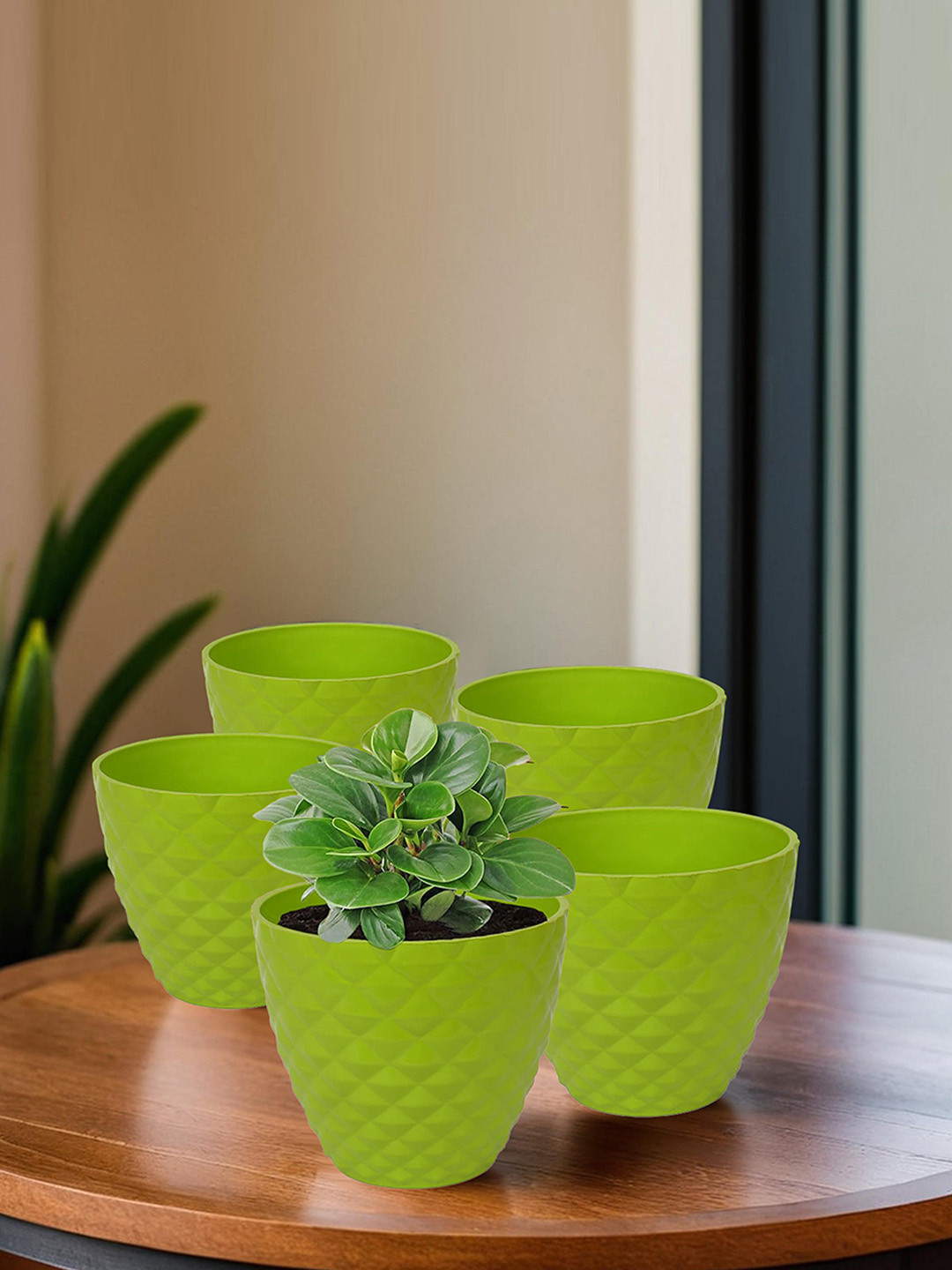 Kuber Industries Green 5 Pieces Textured Indoor & Outdoor Flower Pots