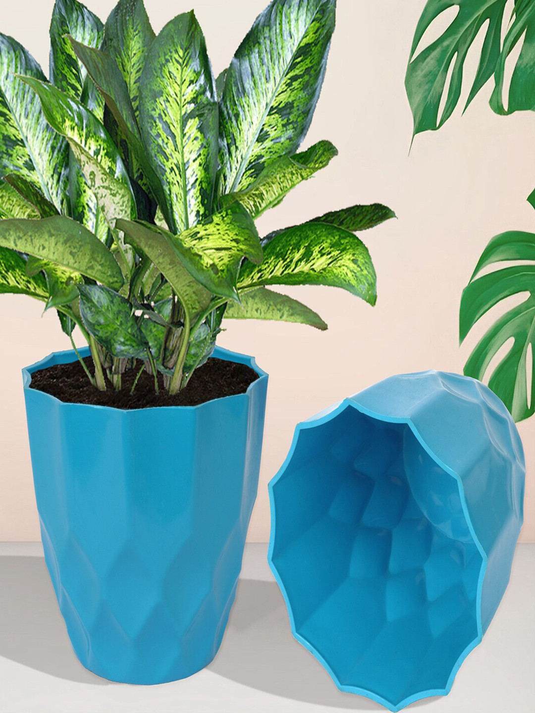 Kuber Industries Blue 6 Pieces Blue Balcony Textured Planters