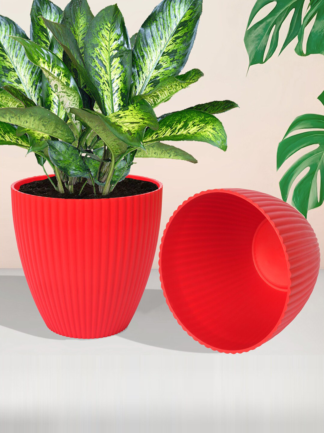 Kuber Industries 6 Pieces Red Textured Flower Pots