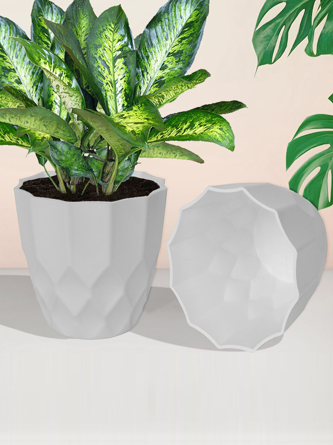 Kuber Industries 5 Pieces Red & White Textured Flower Pots