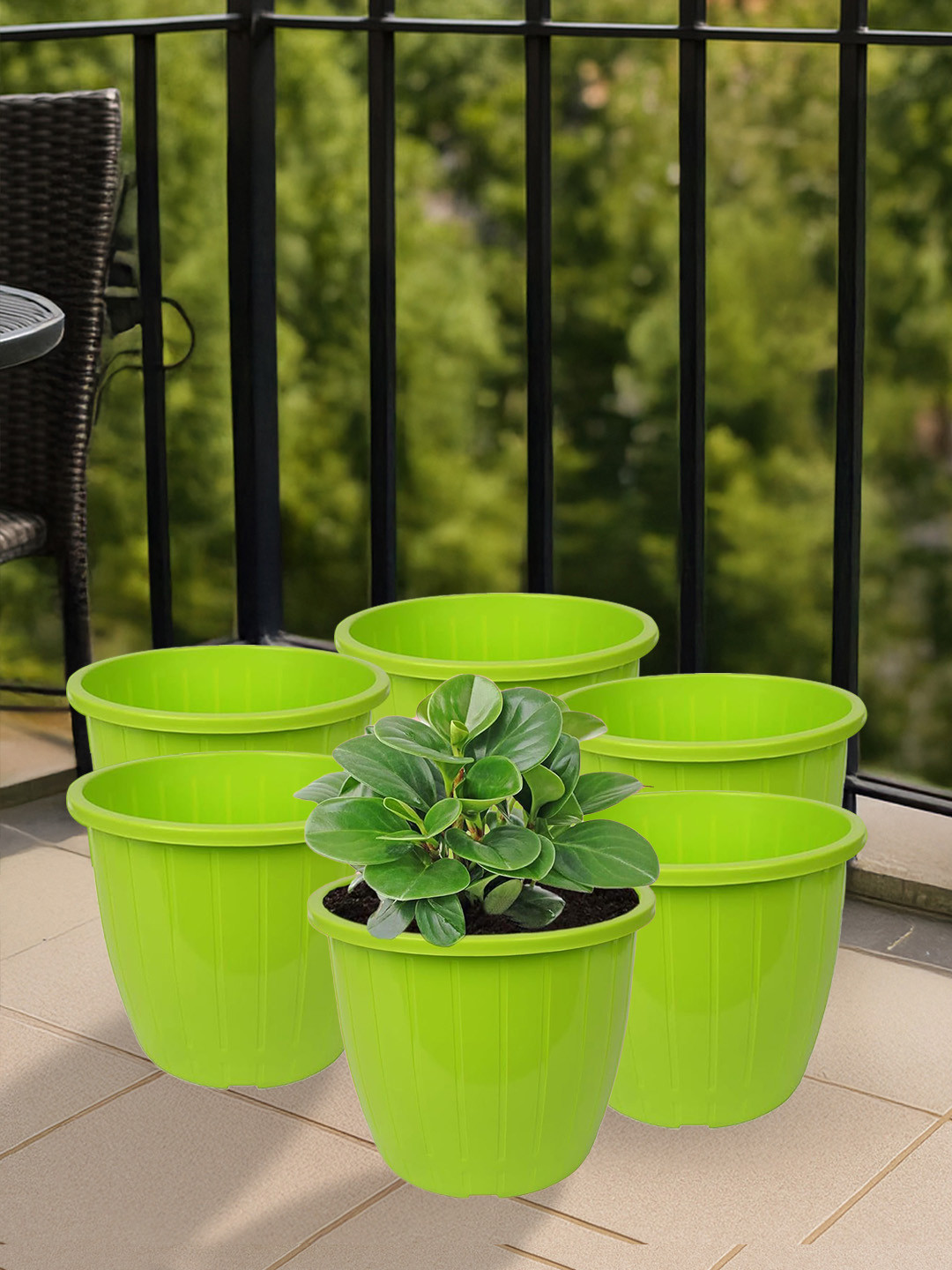 Kuber Industries 6 Pieces Green Textured Flower Pots