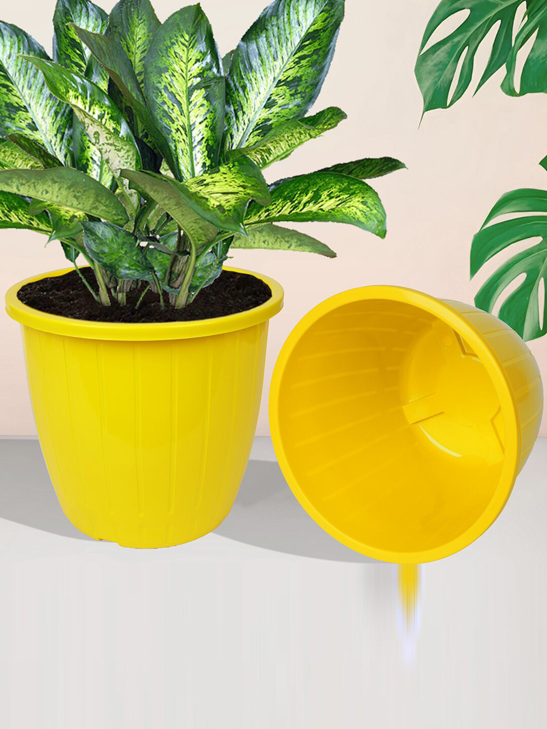 Kuber Industries 5 Pieces Yellow Textured Flower Pots