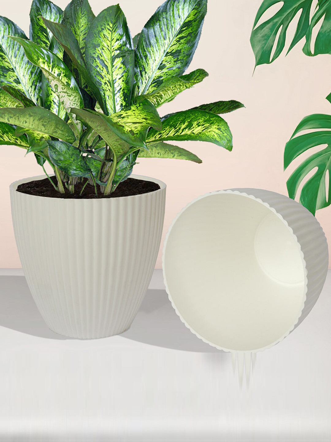 Kuber Industries Yellow & White 5 Pieces Textured Planters