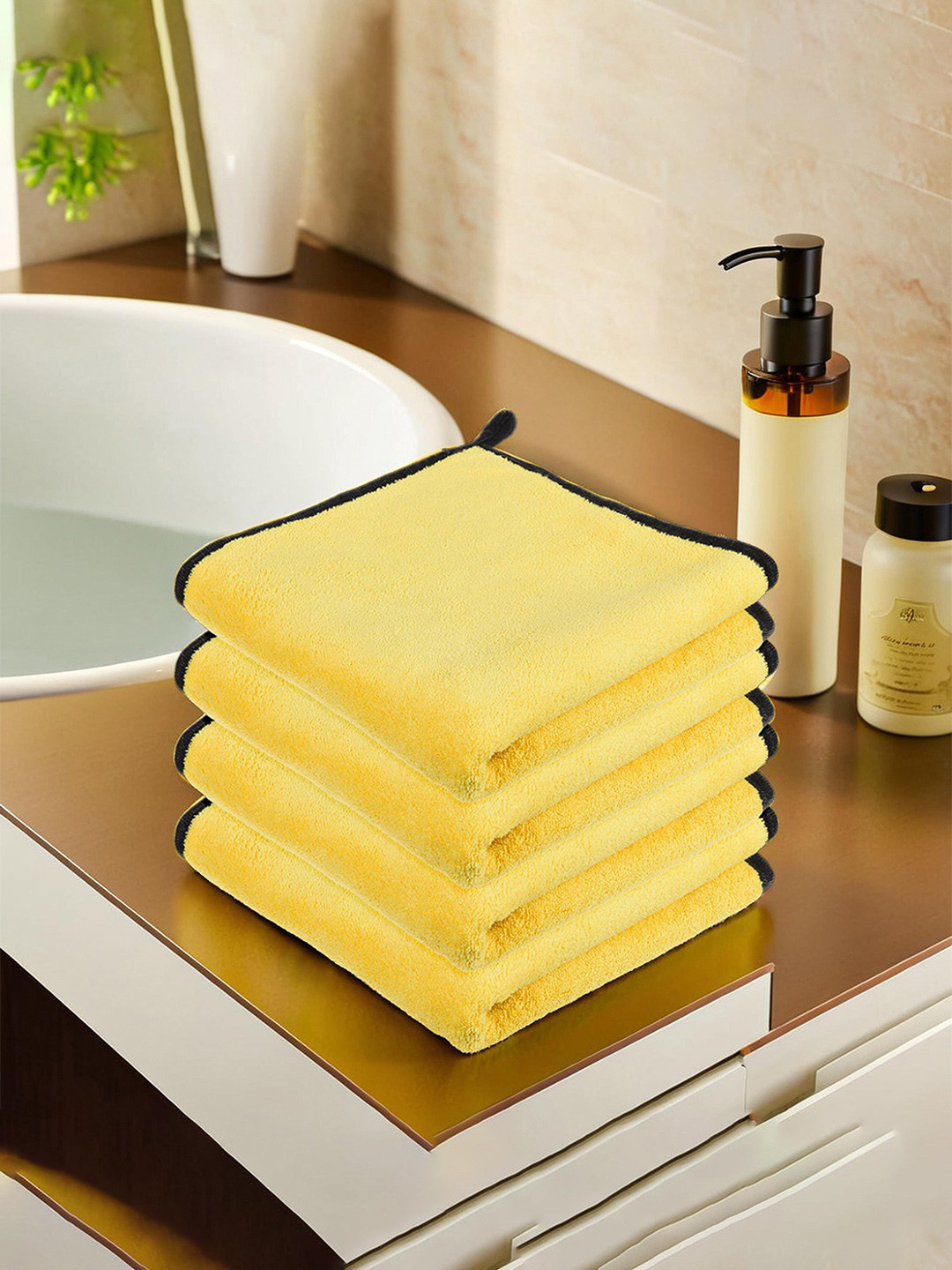 Kuber Industries Yellow  4 Pieces 400 GSM Microfiber Kitchen Towel with Hanging Loop
