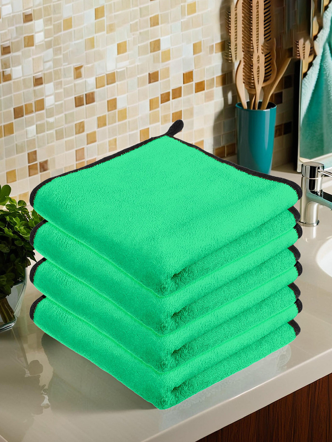Kuber Industries 4 Pieces Green 400 GSM Kitchen Towels