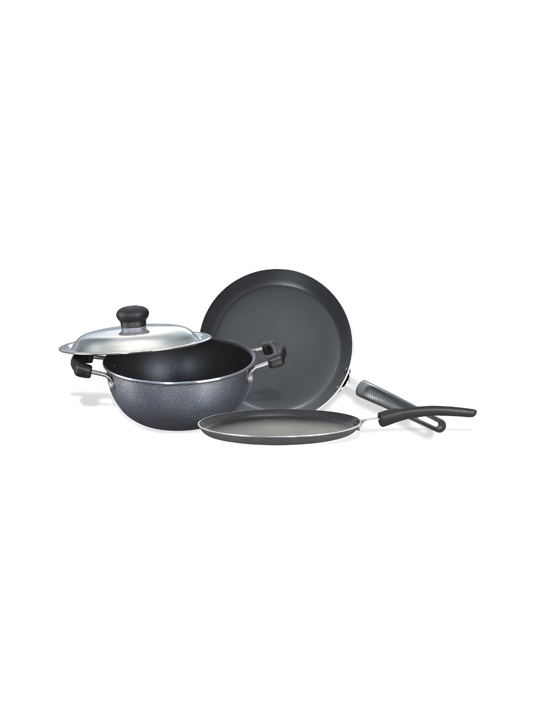Prestige Black Aluminium Cookware Set Tawa , Fry Pan & Kadai with Lid