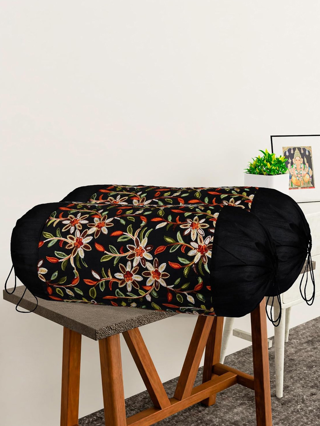 Kuber Industries Black 2 Pieces Embroidery Design Cotton Bolster Covers