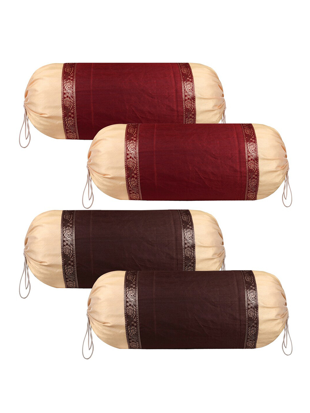 Kuber Industries Brown & Maroon 4 Pieces Lace Design Cotton Bolster Covers