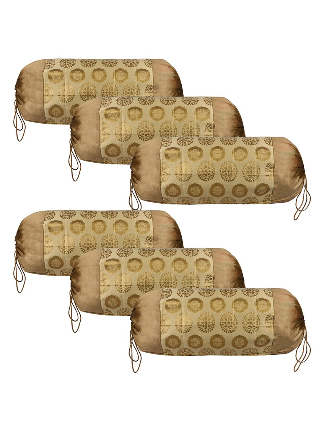 Kuber Industries Brown 6 Pieces Banarasi Gola Printed Cotton Bolster Covers