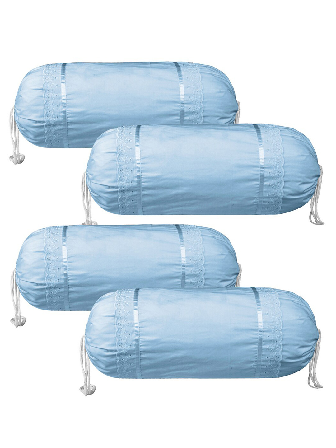 Kuber Industries Blue 4 Pieces Lace Printed Cotton Bolster Covers