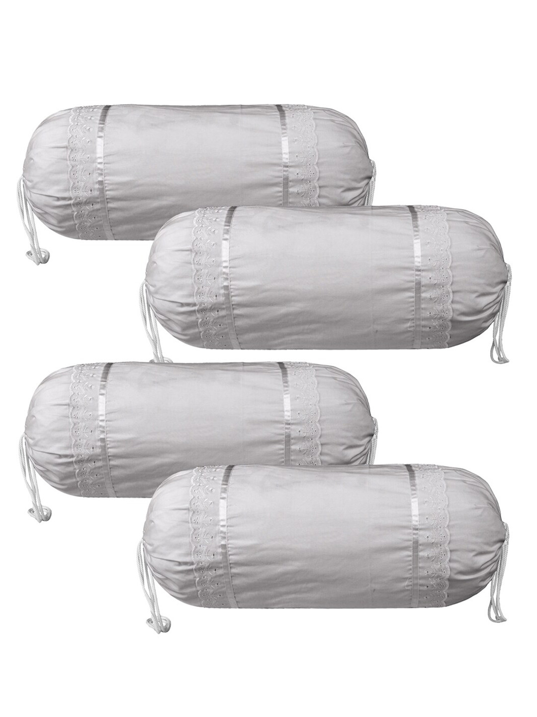 Kuber Industries Grey Lace-Printed 4 Pieces Cotton Bolster Covers