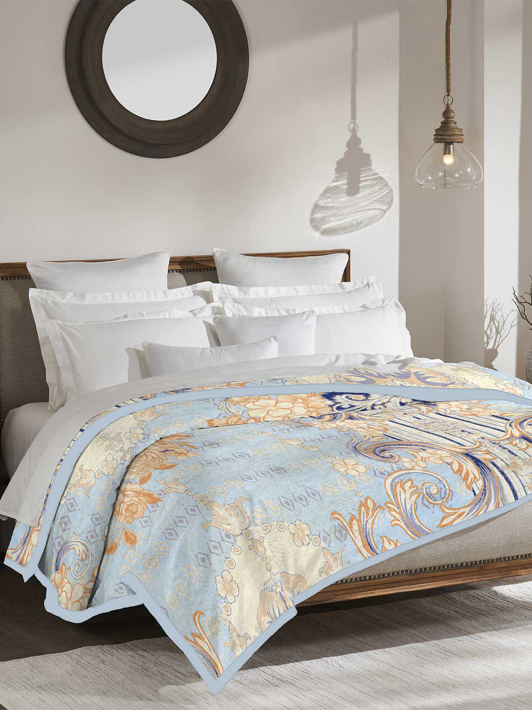 MYTRIDENT Blue Microfiber Ethnic Print Double Bed Blanket