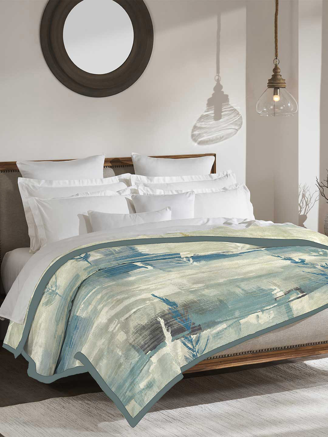 MYTRIDENT Teal Microfiber Floral Print Double Bed Blanket