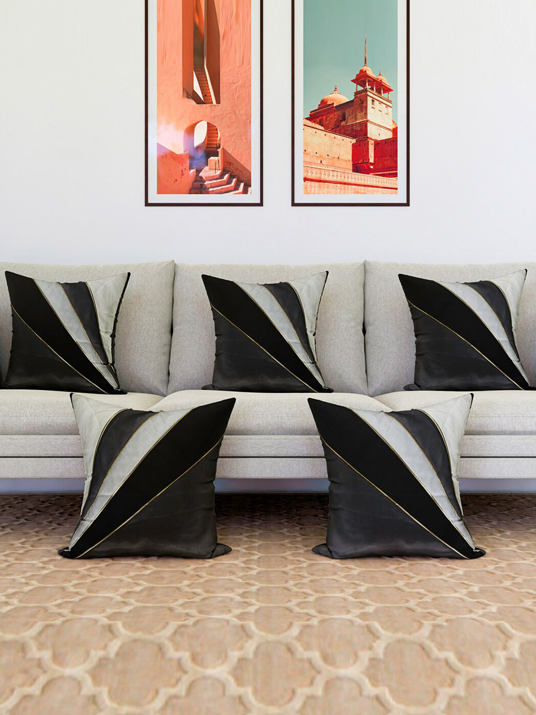 Kuber Industries Breathable Polyester Silk Color Fastness 5 Pcs Cushion Covers -16x16In