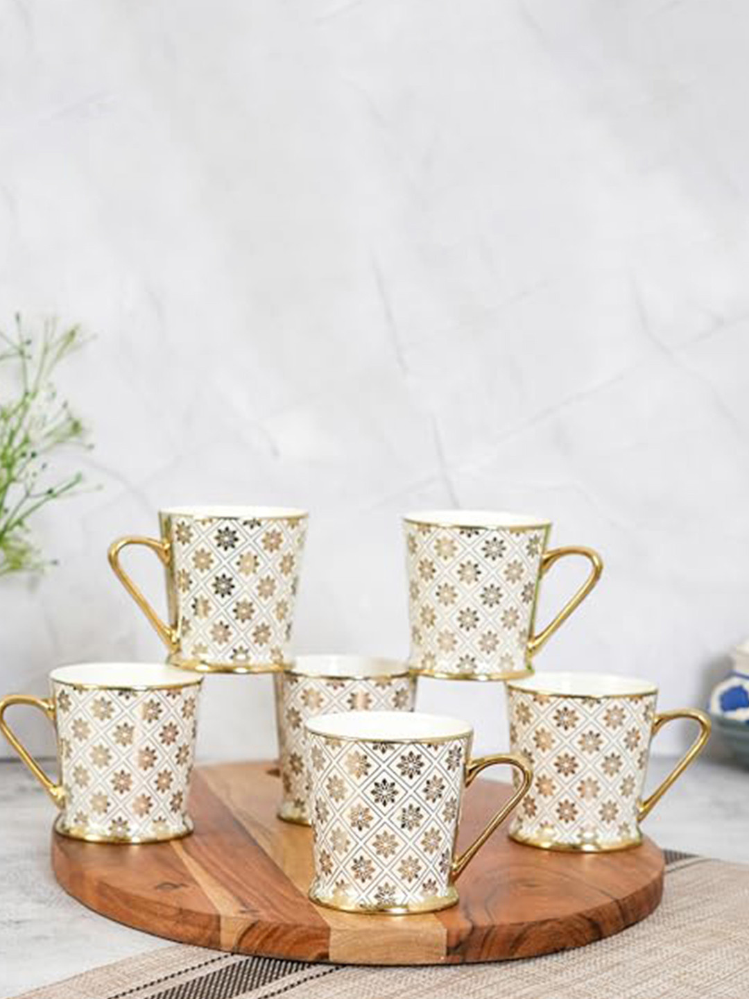 Femora Cute Unicorn Gold Floral Ceramic Microwave Safe 6 Piece Mugs-180ml