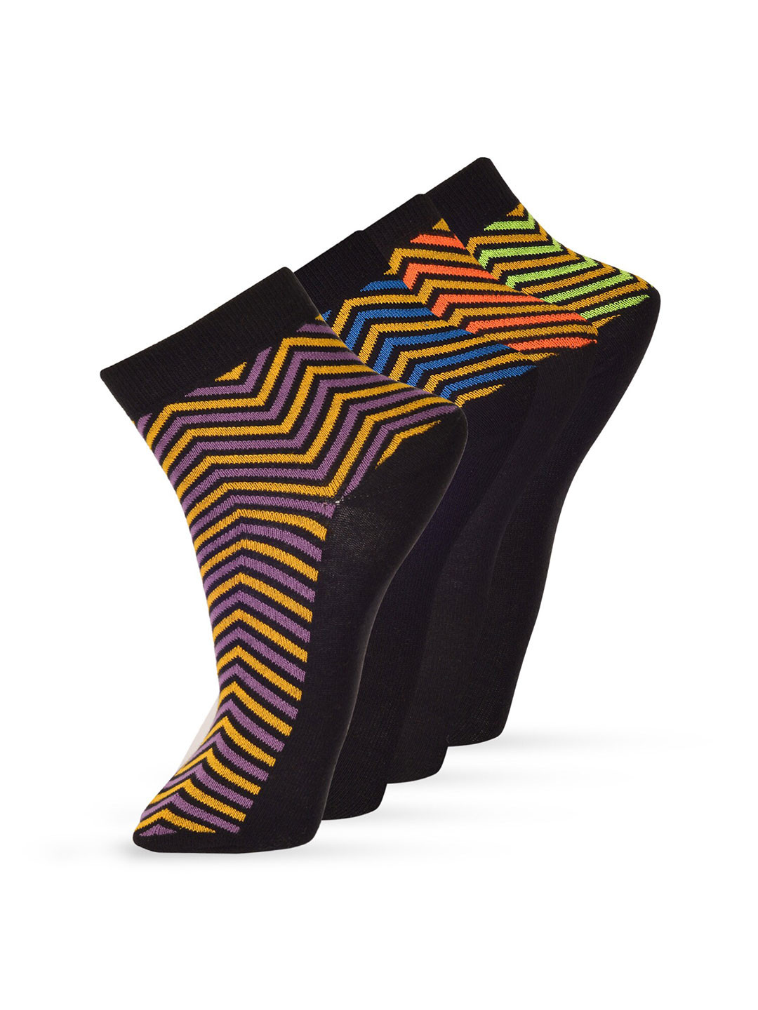 FRENCHIE Men Pack Of 5 Assorted Striped Cotton Ankle Length Socks
