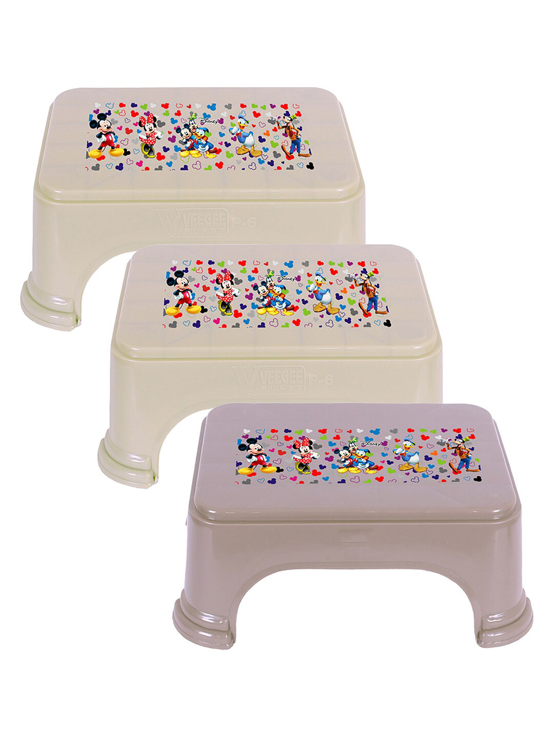 Kuber Industries Cream 3 Pieces Geometric Step Stool