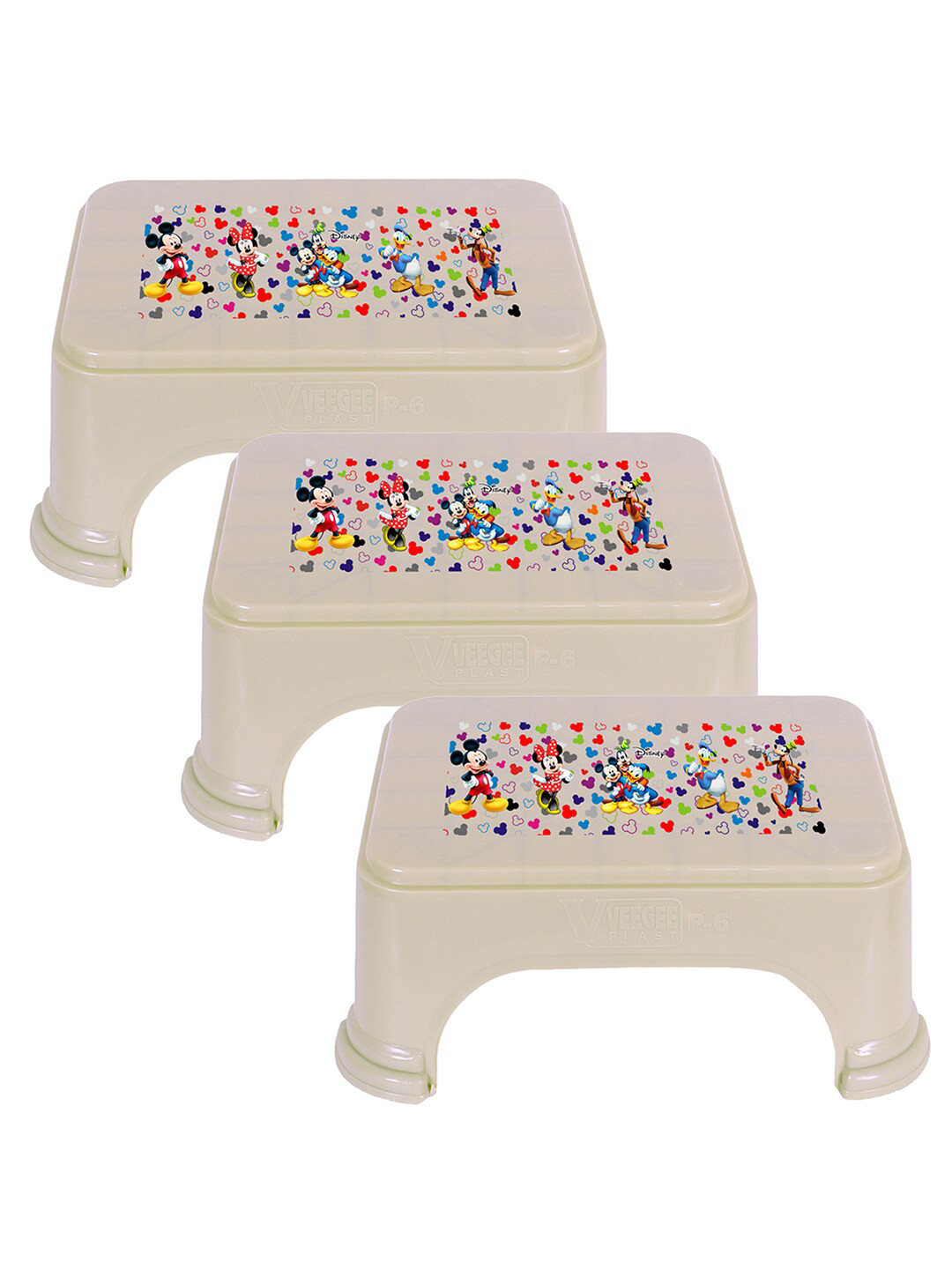 Kuber Industries Beige & Red 3 Pieces Geometric Step Stool