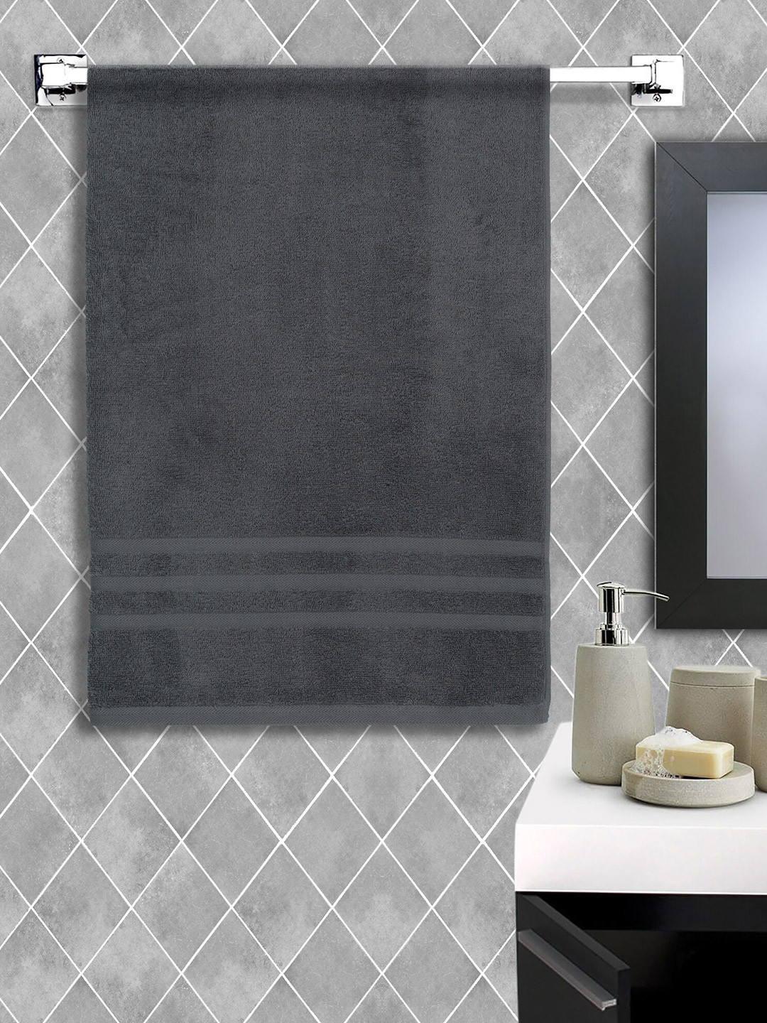 Cantabil Grey Cotton Bath Towels
