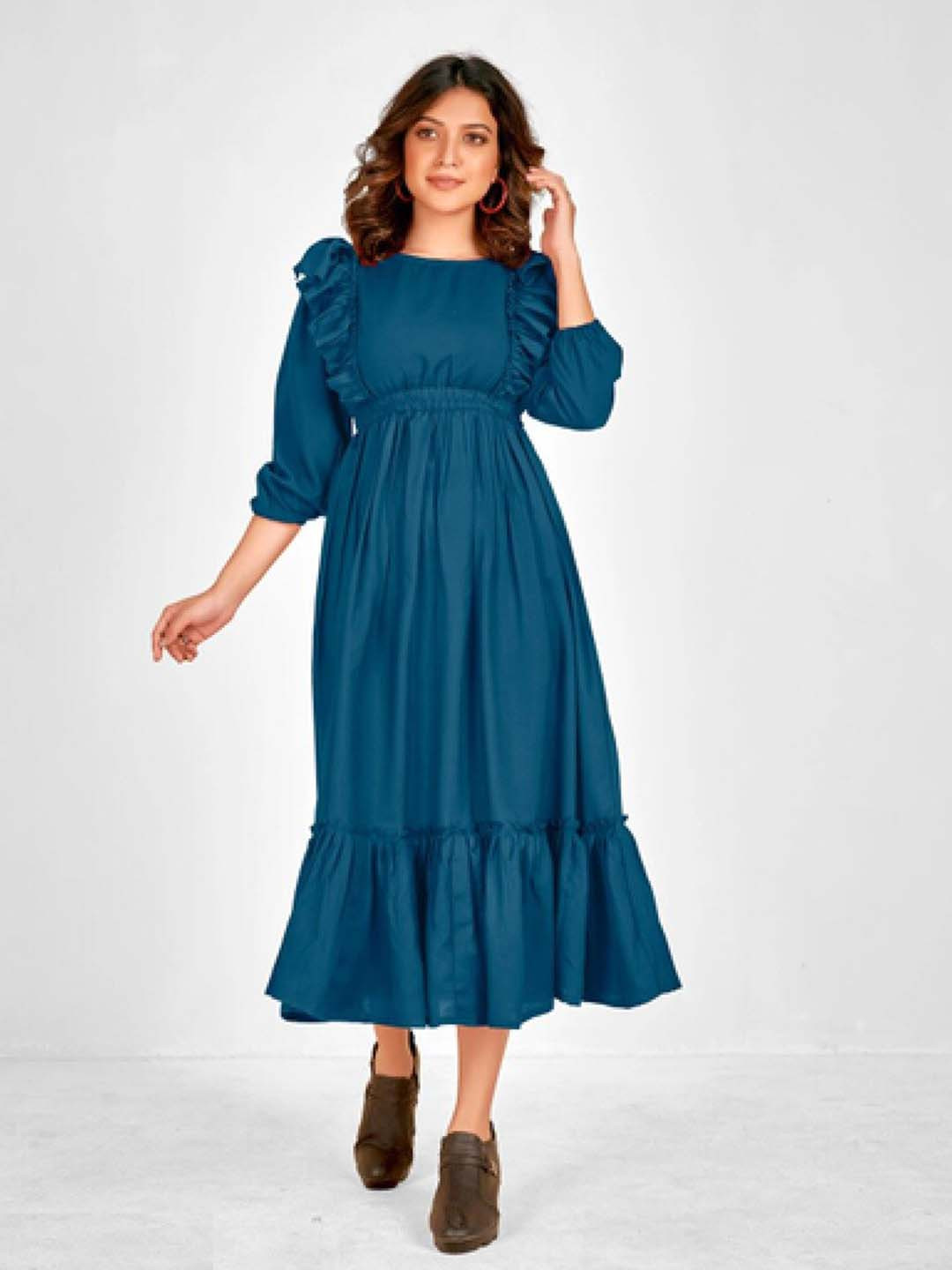Femvy Solid Fit & Flare Party Dress