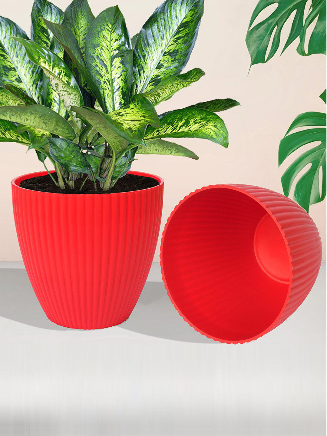 Kuber Industries 5-Pcs Red Textured Planters
