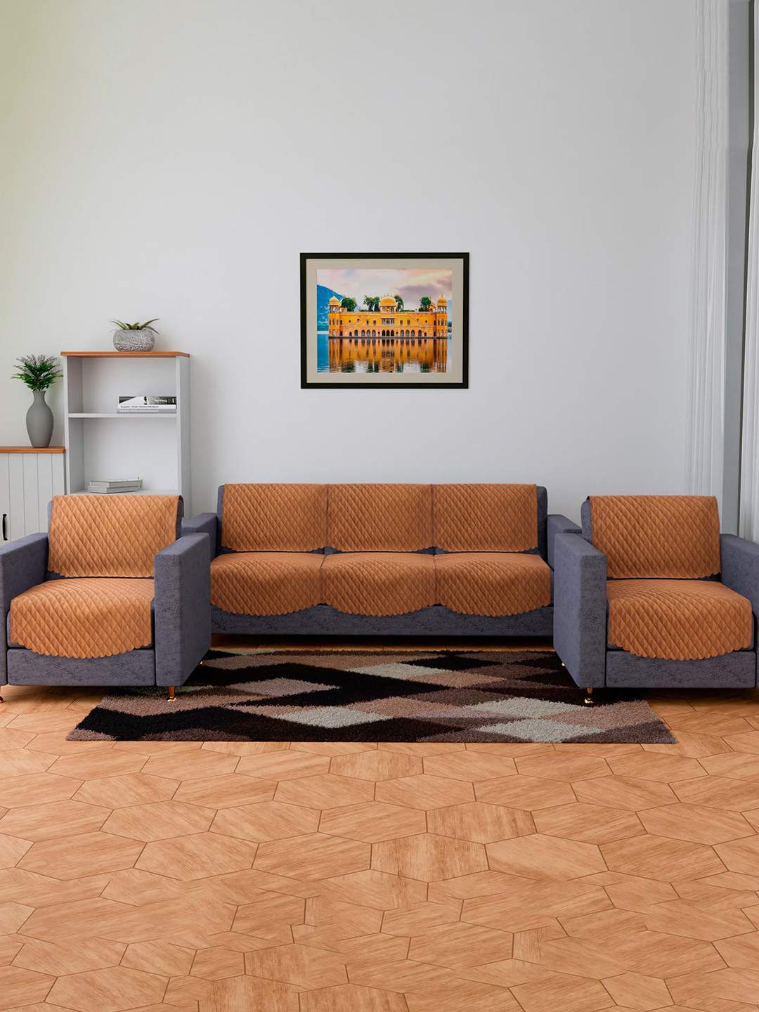 Kuber Industries Set of 10 Brown Velvet Sofa Cover Set