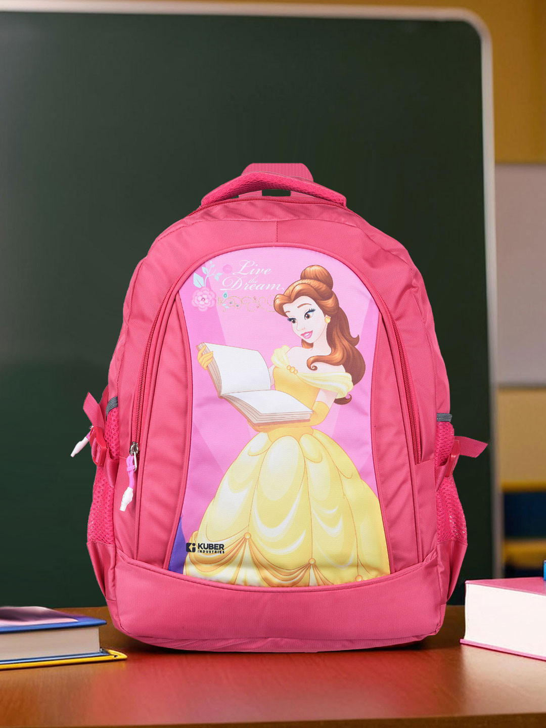 Kuber Industries Kids Pink Disney Princess Love The Dream School Bags with 3 Compartments