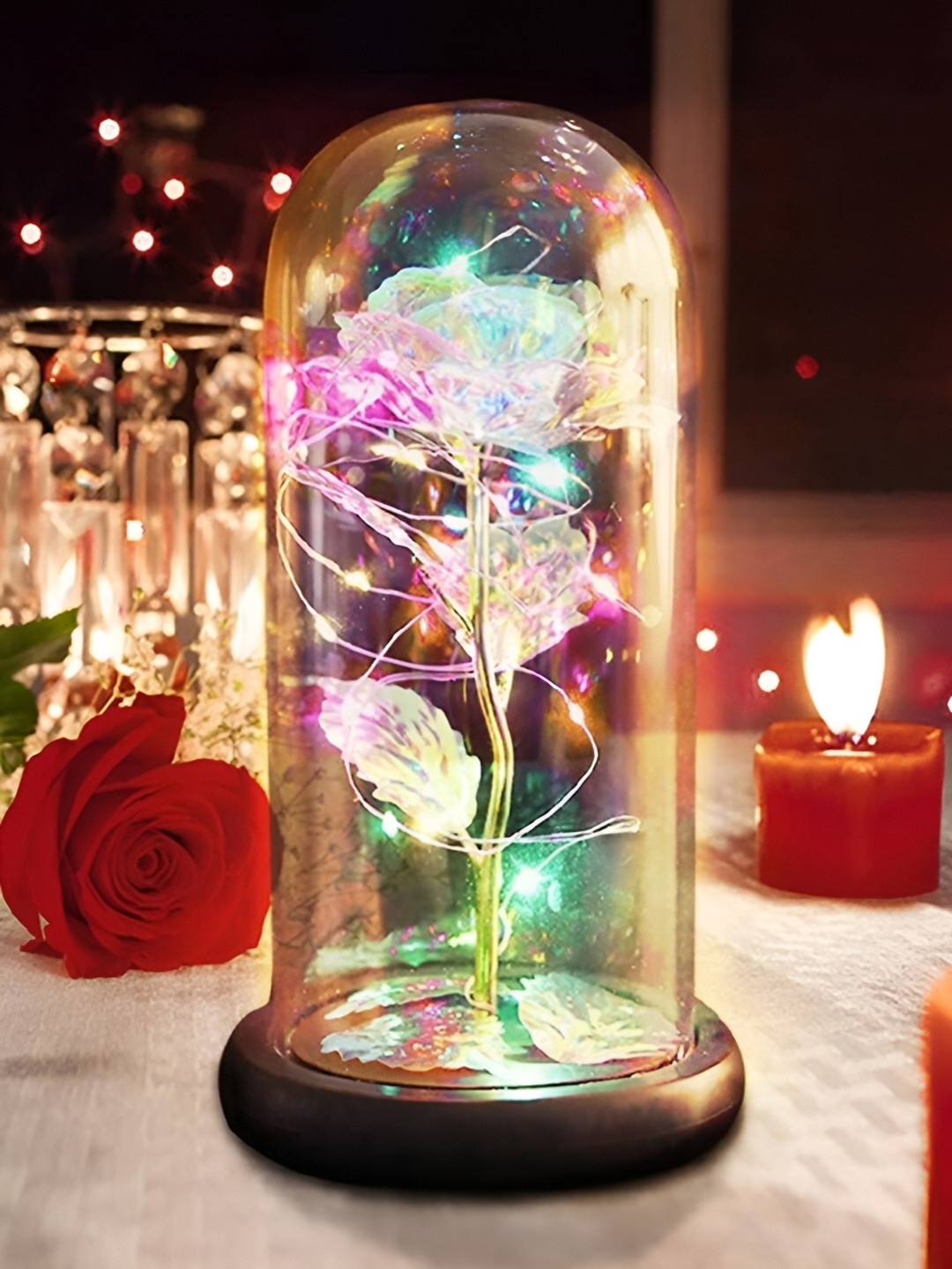 TIED RIBBONS Valentine Romantic Couple Transparent Glass Glossy Living Room Lights Medium Showpiece - 8.5 Inches