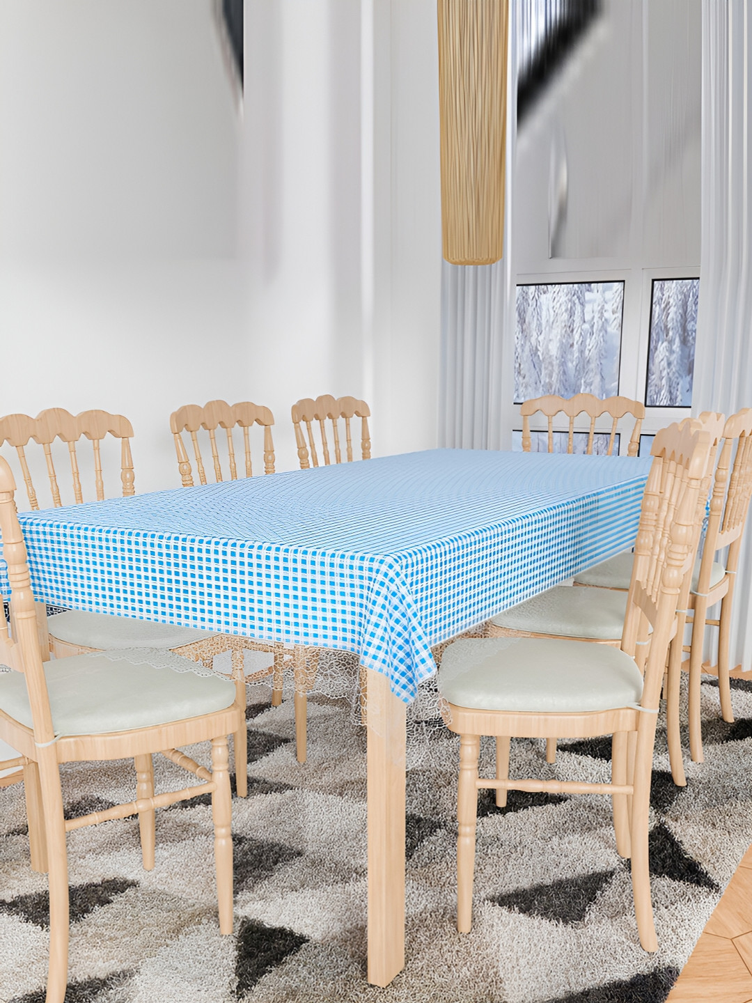 Kuber Industries Blue Rectangle Pvc 8 Seater Table Cover