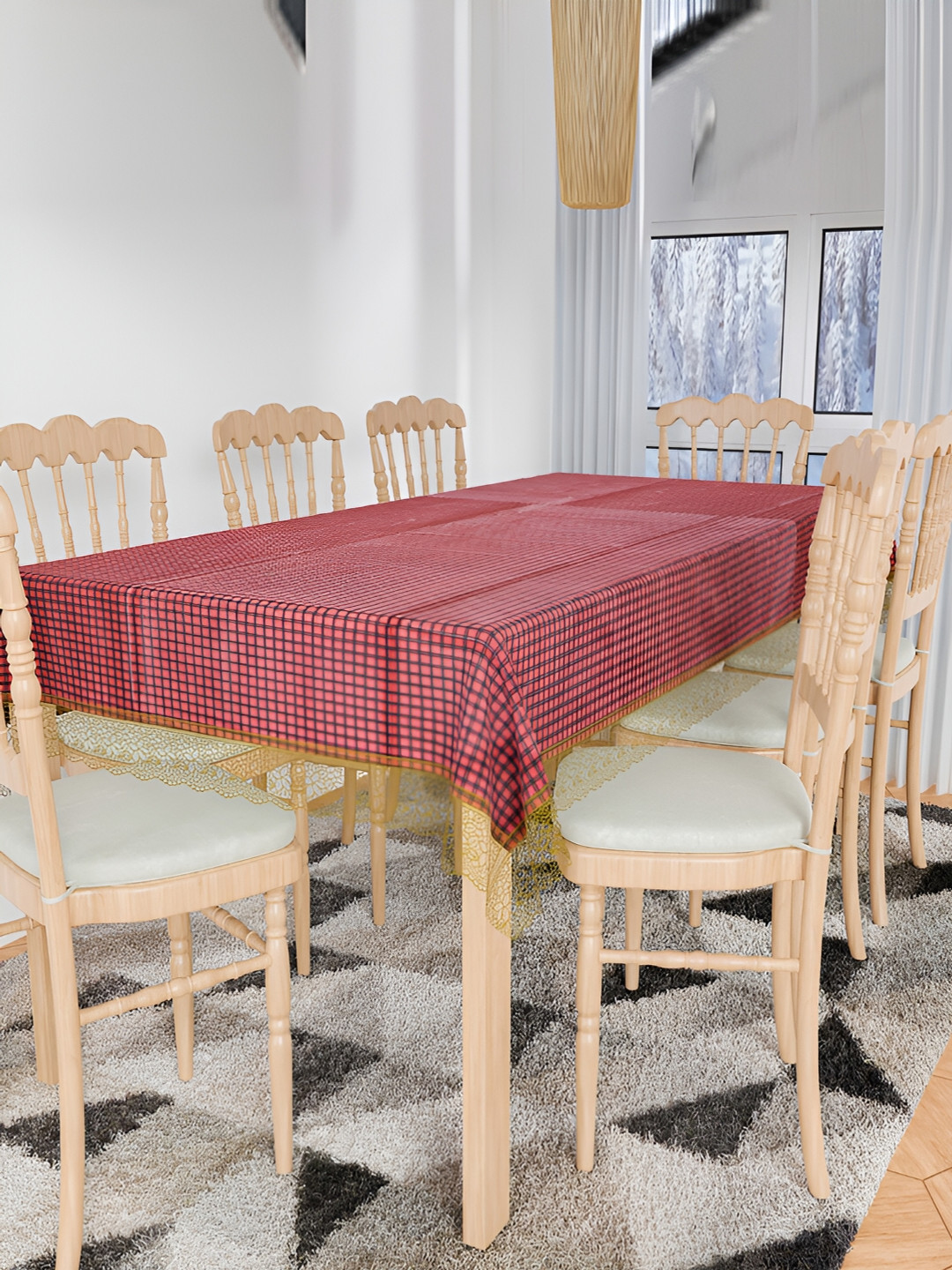 Kuber Industries Maroon & Black Geometric 2.74 m x 1.75 m Table Cover