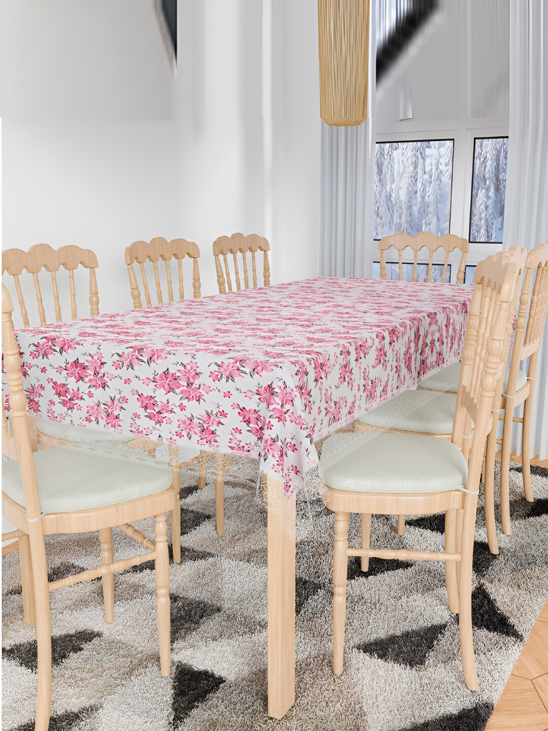 Kuber Industries Pink Plastic 8 Seater Dining Table Cover