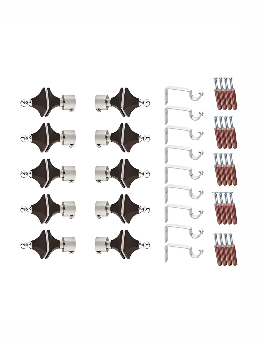 GLOXY Brown 5 Pieces Stainless Steel & ABS Curtain Rods With Brackets