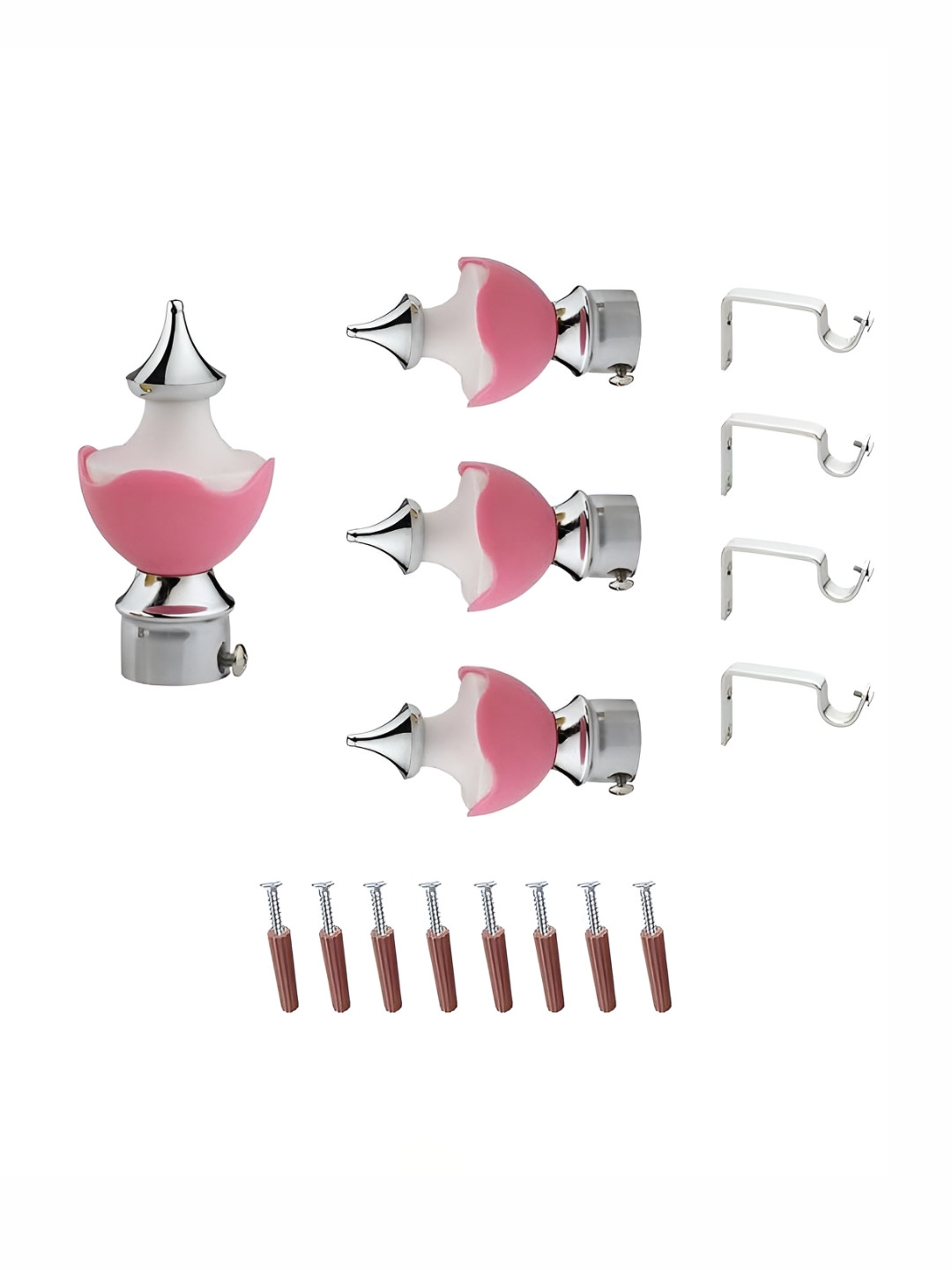 GLOXY 8 Pieces Pink & Silver Aluminum Curtain Rods & Brackets