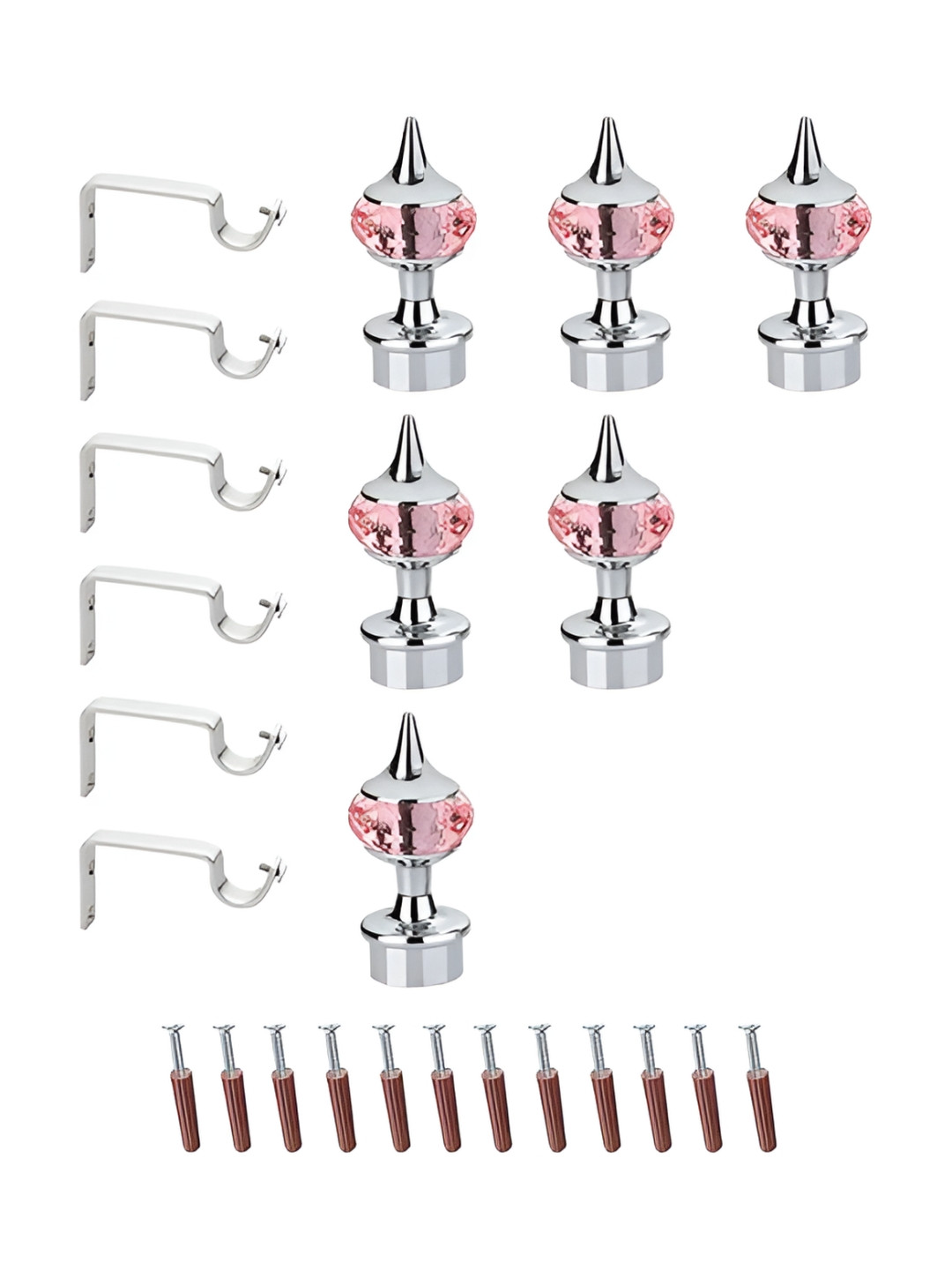 GLOXY Pink & Grey 3 Pieces Stainless Steel Curtain Rods With Brackets