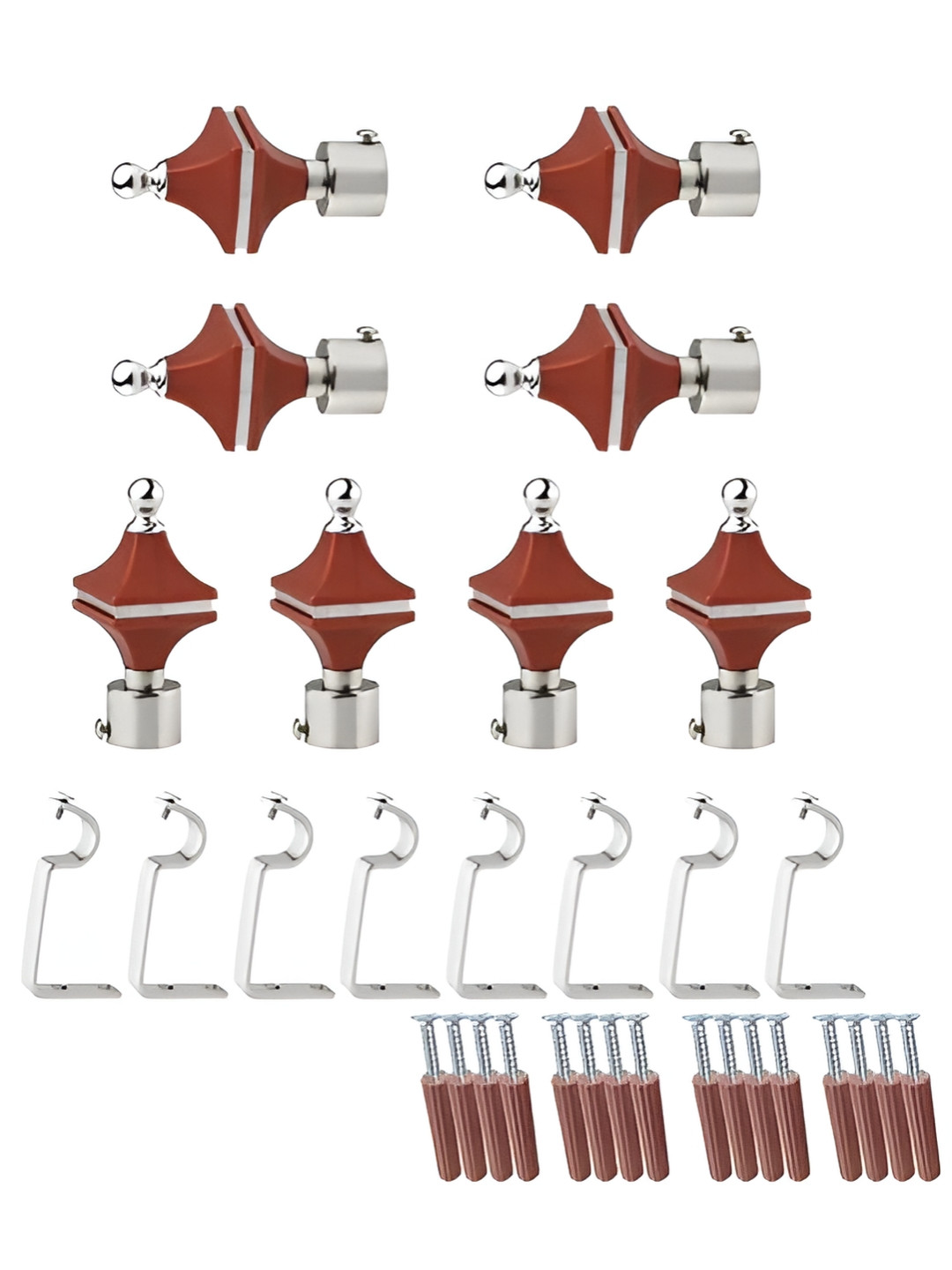 GLOXY 16 Pieces Maroon & Silver Aluminum Curtain Rods & Brackets