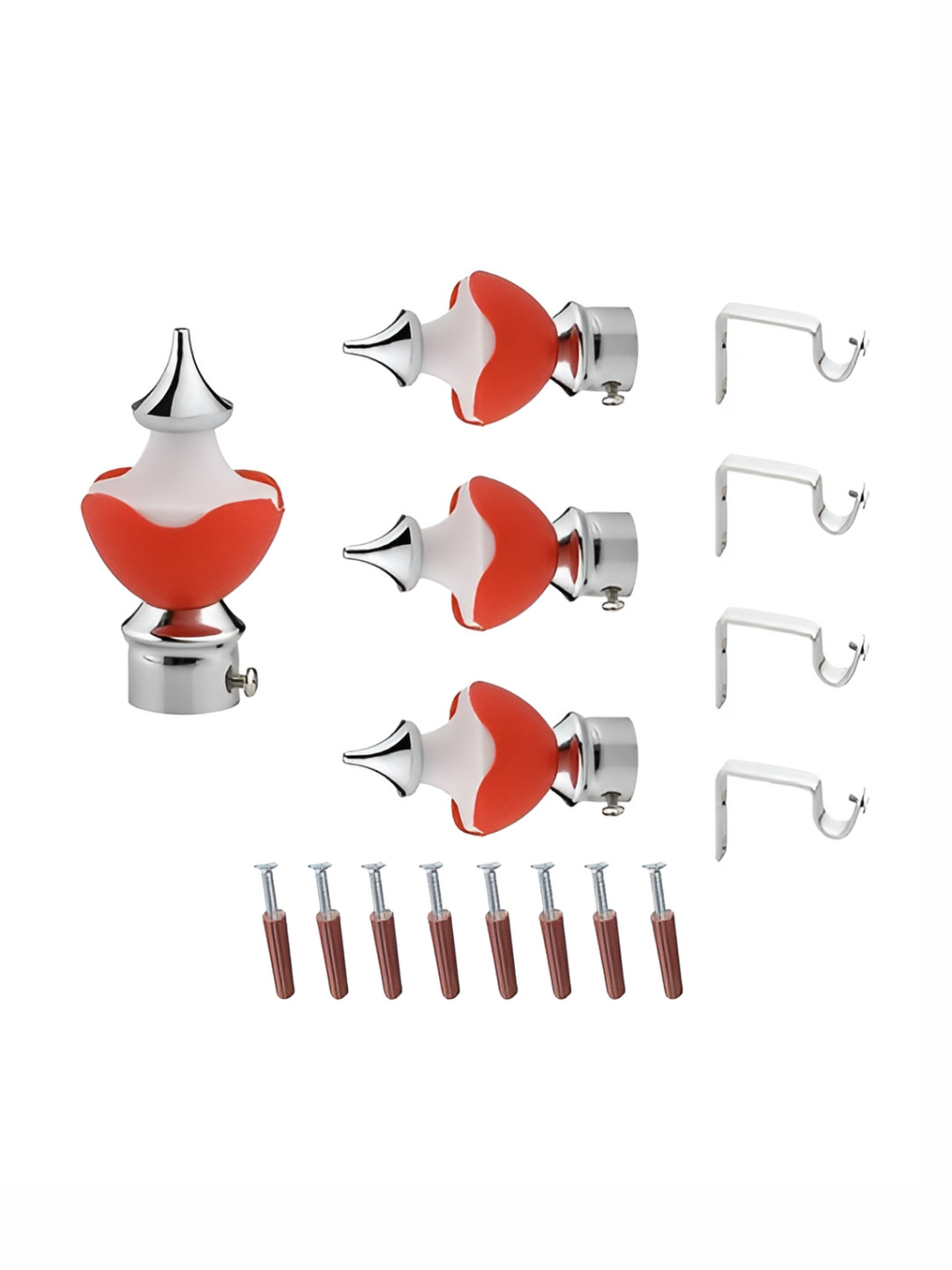 GLOXY 8 Pieces Red & Silver Aluminum Curtain Rods & Brackets