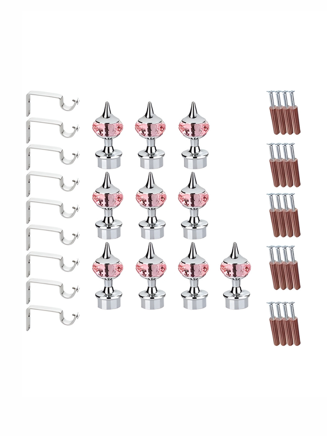 GLOXY 20 Pieces Pink & Silver Aluminum Curtain Rods & Brackets