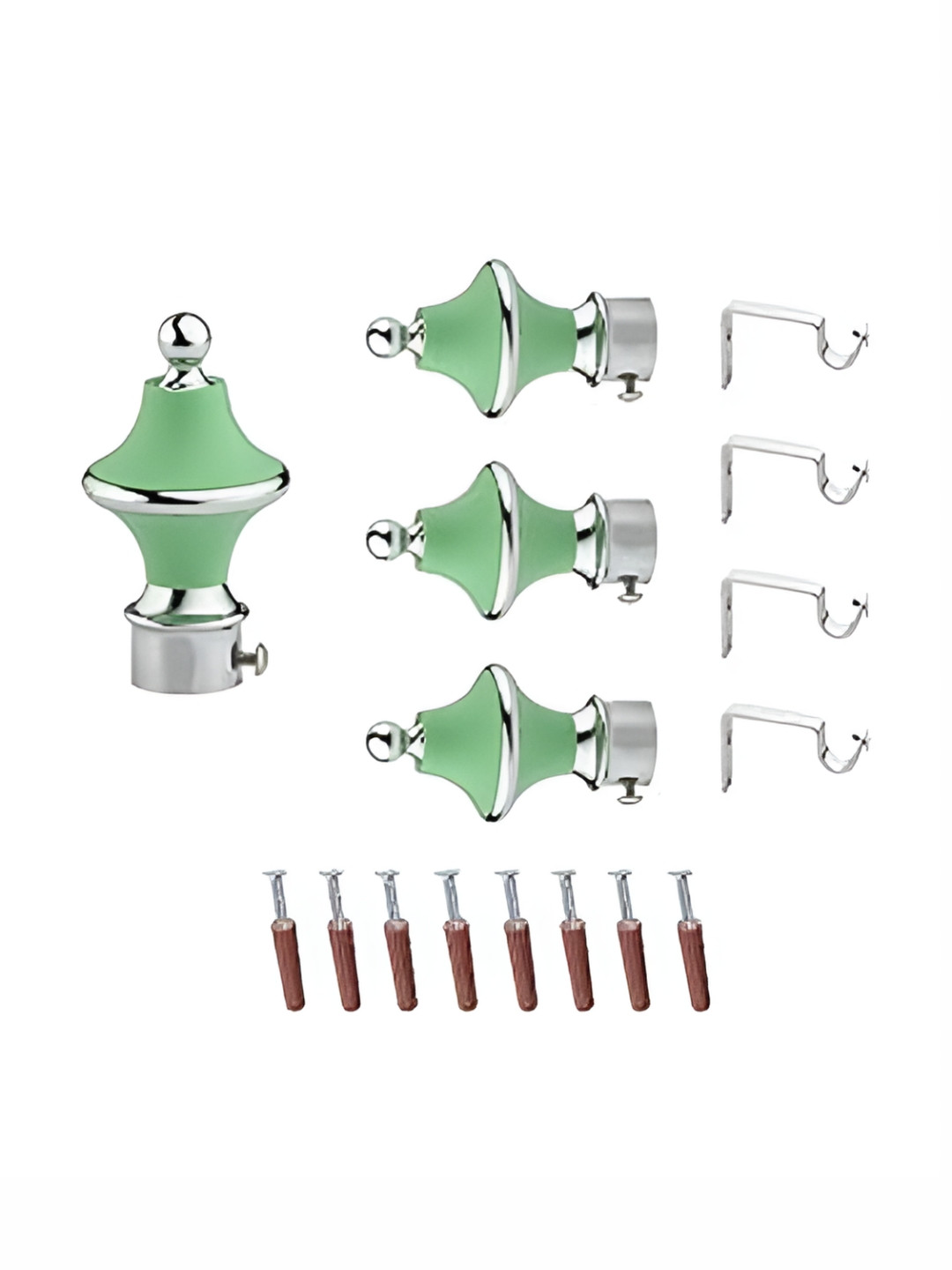 GLOXY 8 PIieces Green & Silver Aluminum Curtain Rods & Brackets