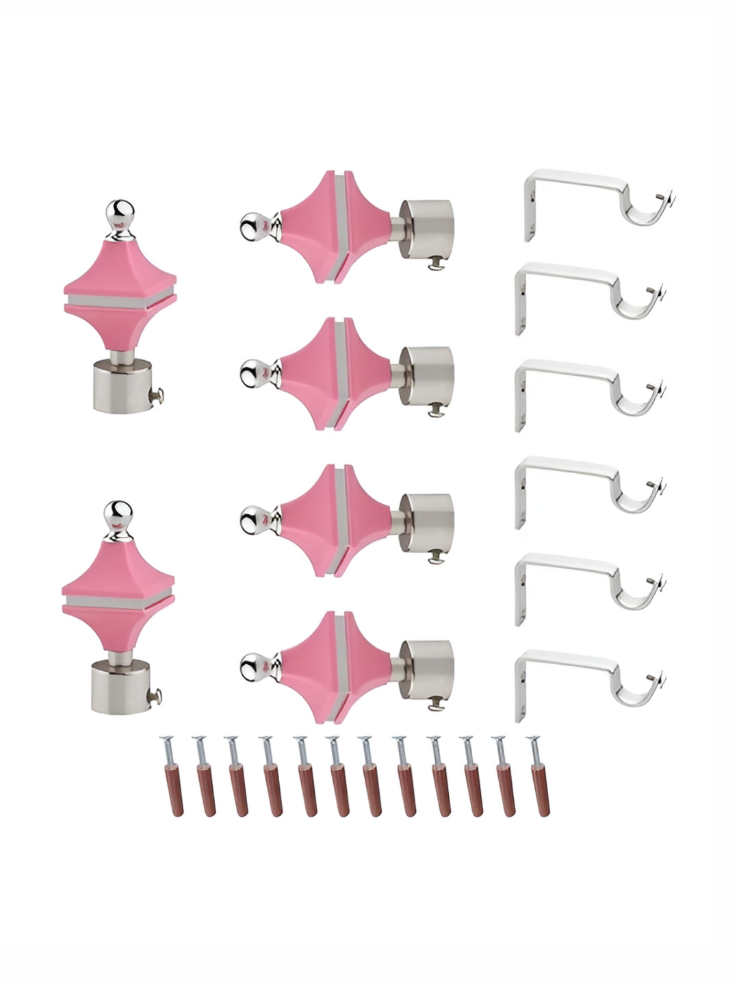 GLOXY 12 Piece Pink &  Silver Aluminum Curtain Rods & Brackets