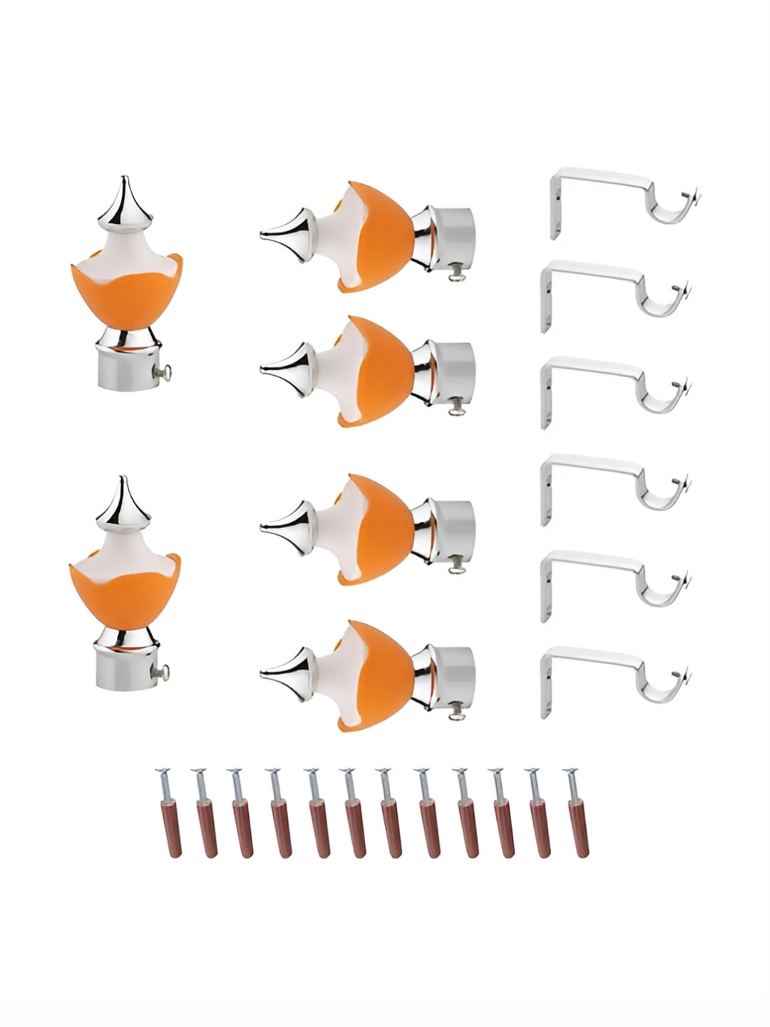 GLOXY 12 Pieces Orange & Silver Aluminum Curtain Rods & Brackets