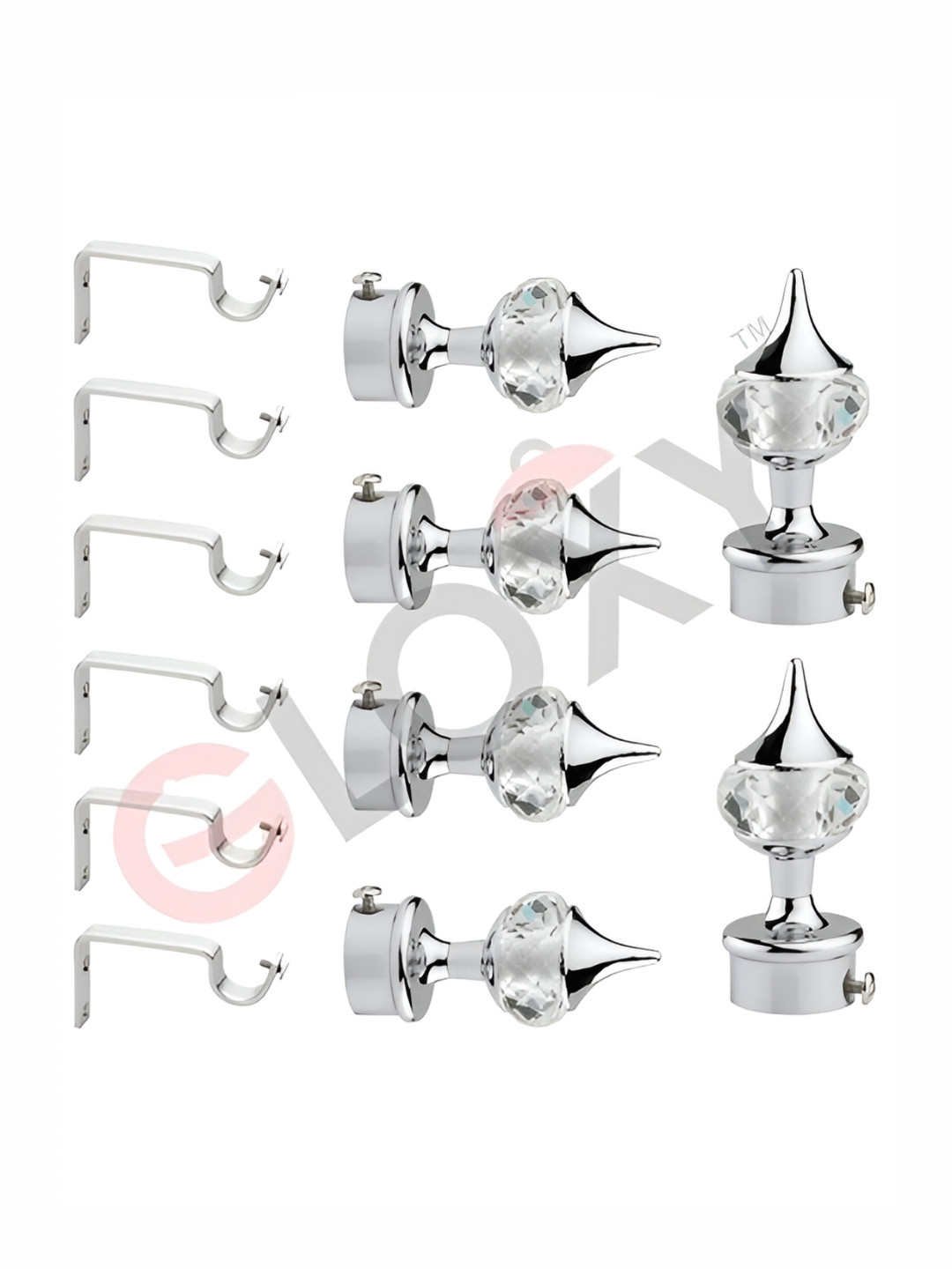 GLOXY 12 Pieces Silver Aluminum Curtain Rods & Brackets