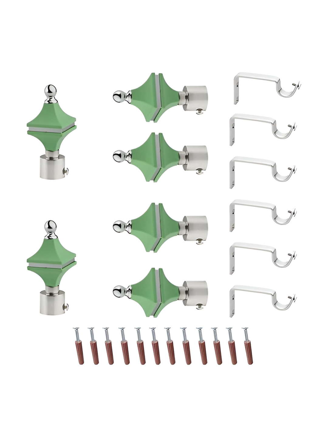 GLOXY 6 Pieces Green & Silver Aluminum Curtain Rods & Brackets