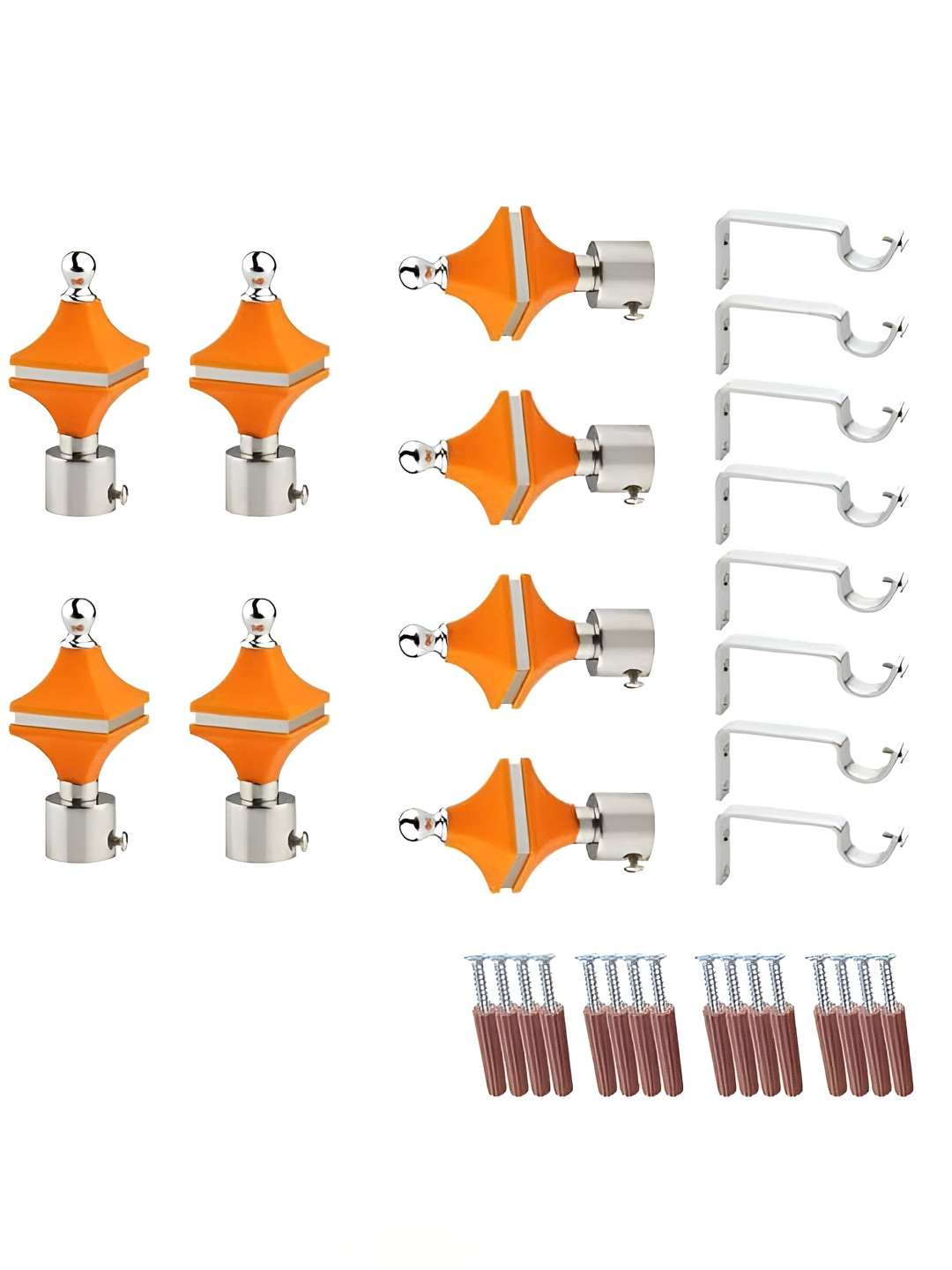 GLOXY Orange 8 Pieces Hexagon Stainless Steel Curtain Brackets with Support