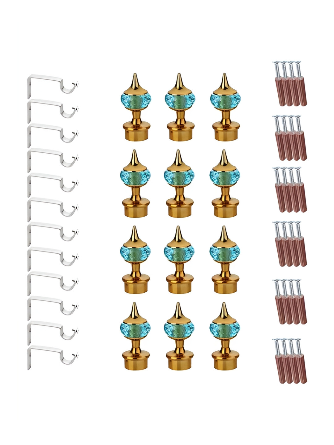 GLOXY 24 Pieces Turquoise Blue & Silver Aluminum Curtain Rods & Brackets