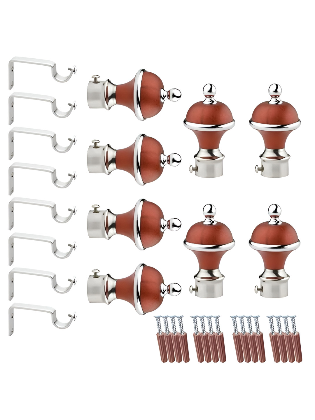 GLOXY 8 Pieces Red & Silver Aluminum Curtain Rods & Brackets