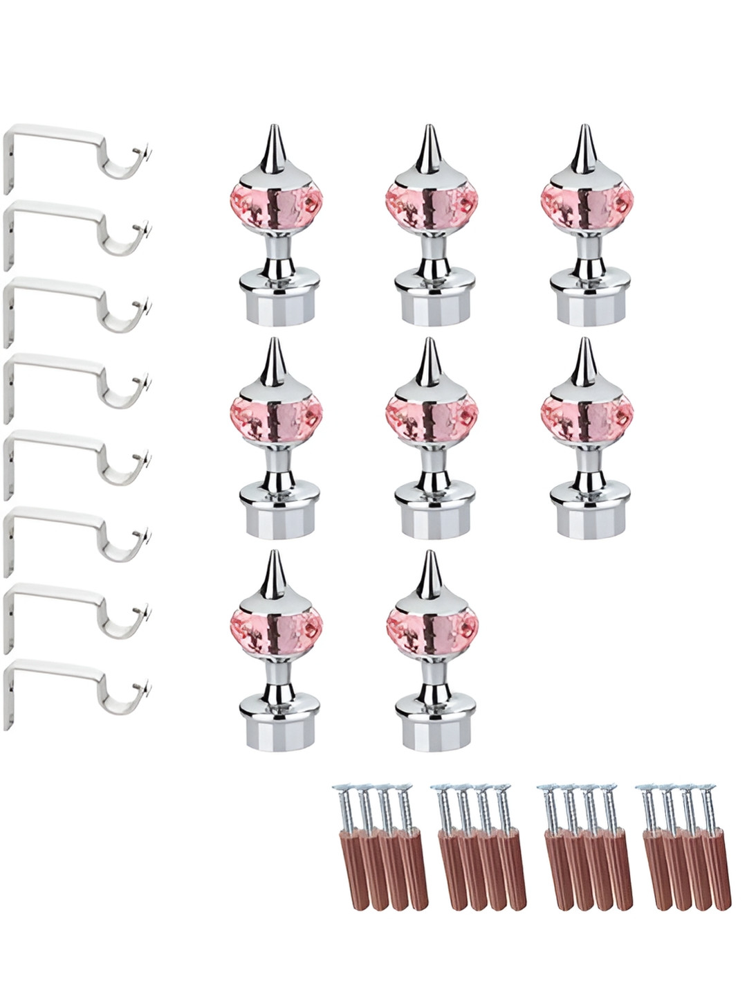 GLOXY Pink & Grey 8 Pieces Curtain Bracket With Support