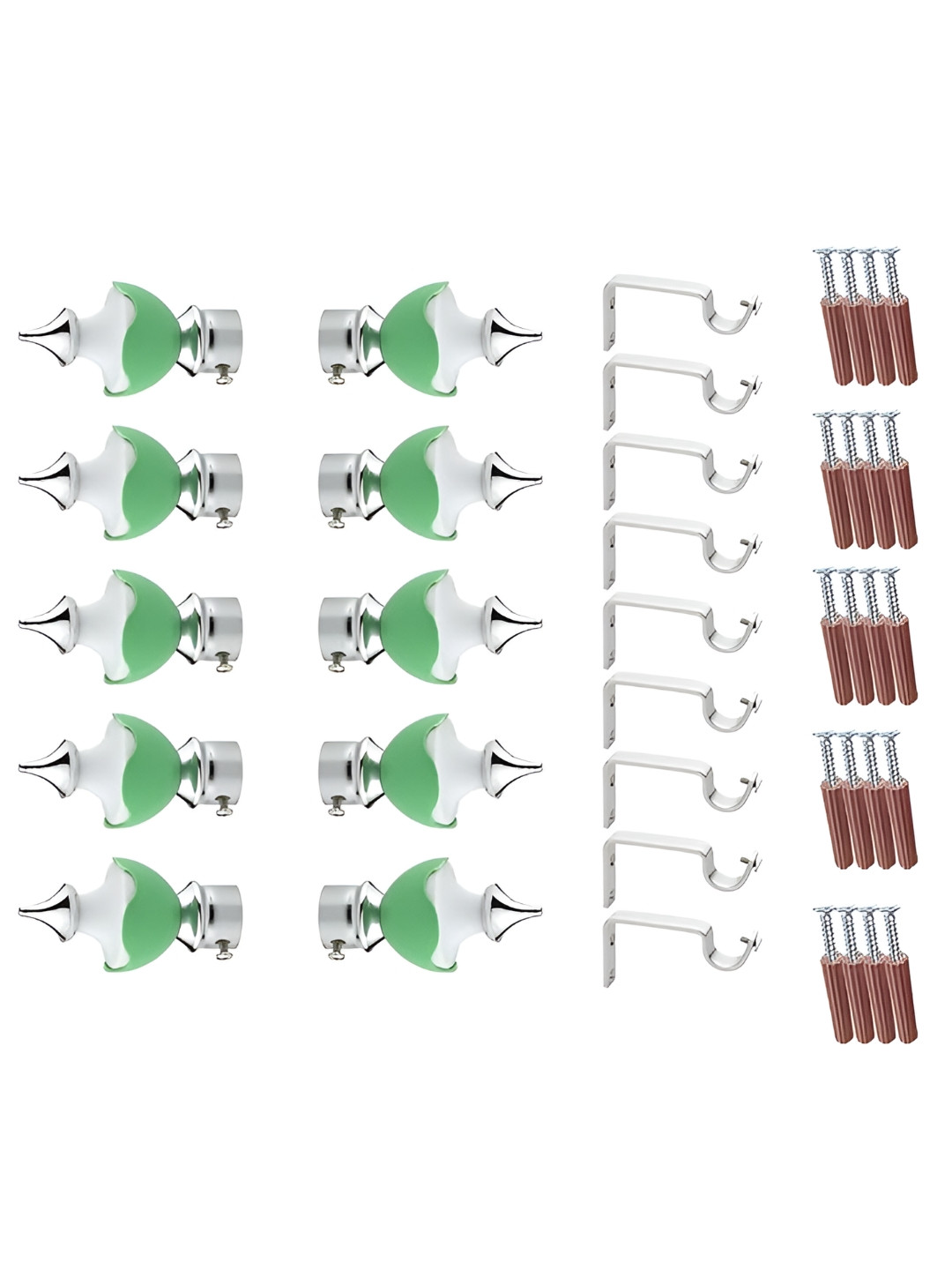 GLOXY 20 Pieces Green & Silver Aluminum Curtain Rods & Brackets