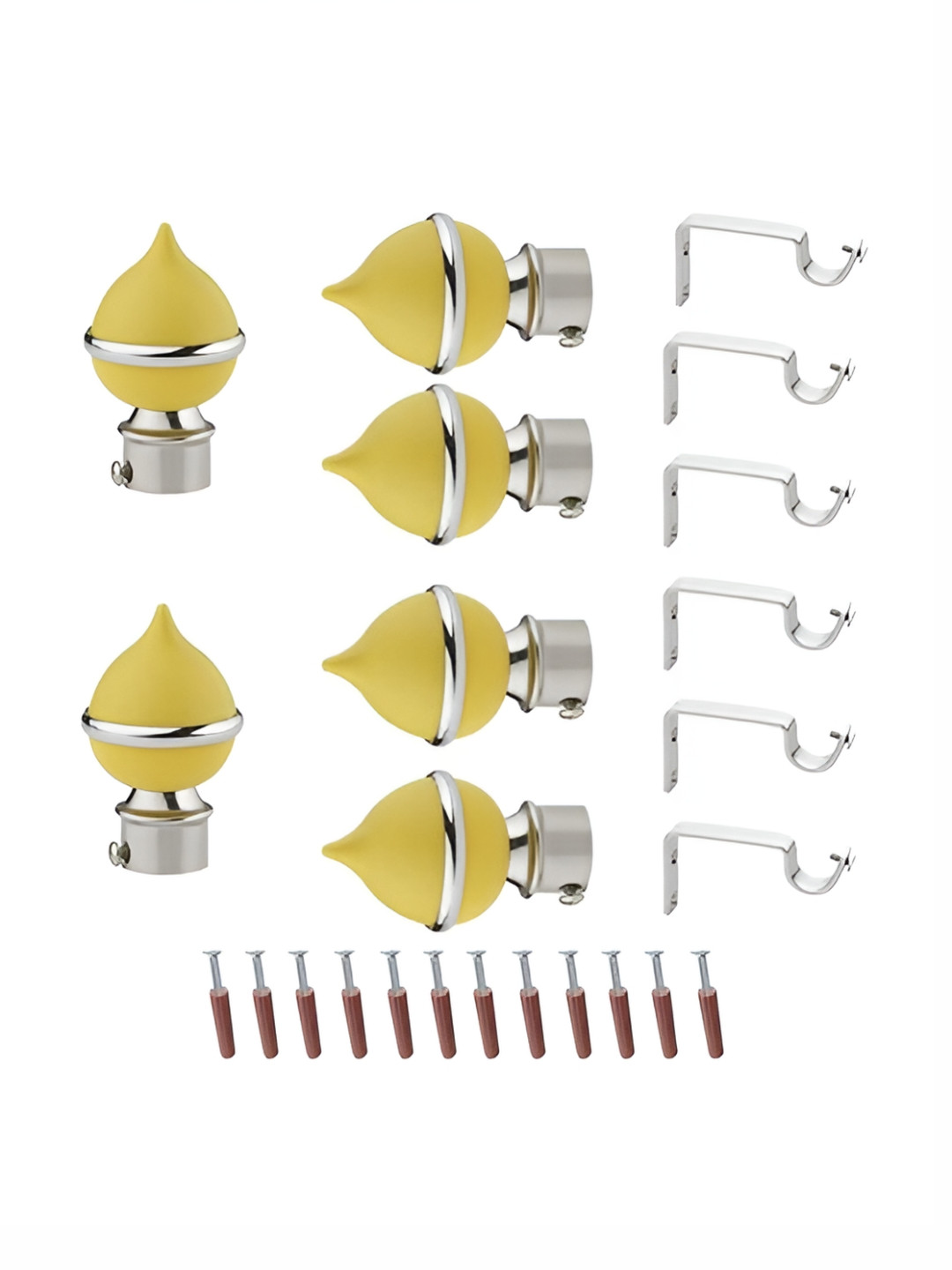 GLOXY 12 Pieces Yellow Silver Aluminum Curtain Rods & Brackets