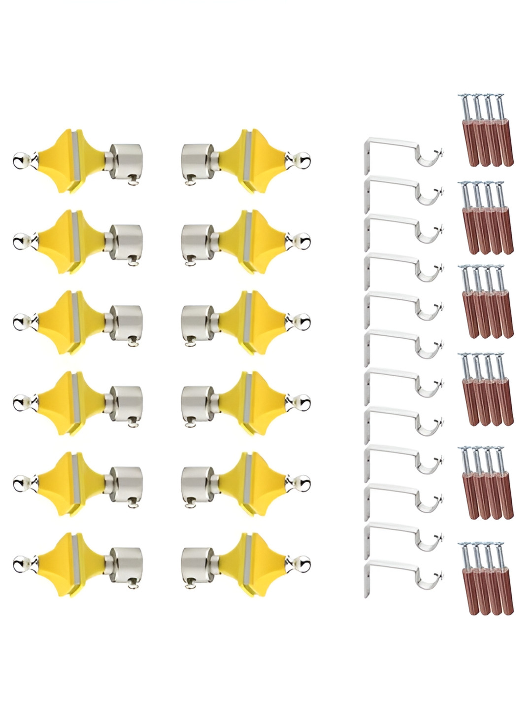 GLOXY 24 PIeces Yellow & Silver Aluminum Curtain Rods & Brackets