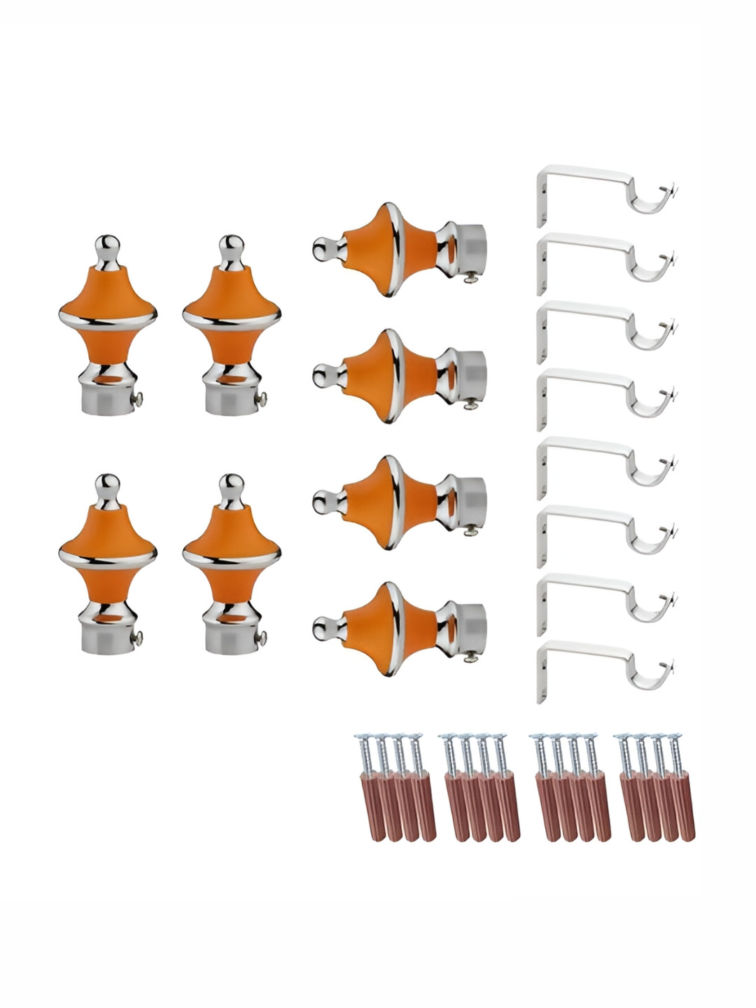GLOXY 16 Pieces Orange & Silver Aluminum Curtain Rods & Brackets